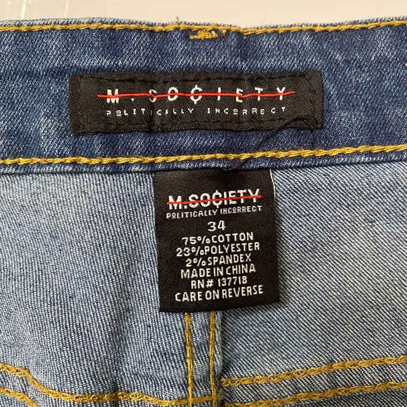 M Society Distressed Blue Tuxedo Side Stripe urban street Jeans Shorts 34 - Picture 6 of 9